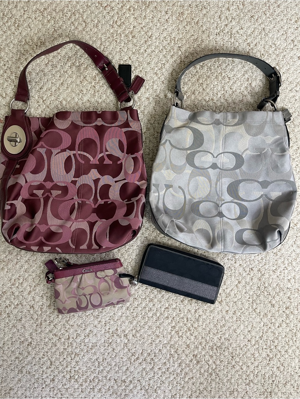 Coach Penelope Signature Shoulder Bags Wallet Wristlet 4 Piece Bundle